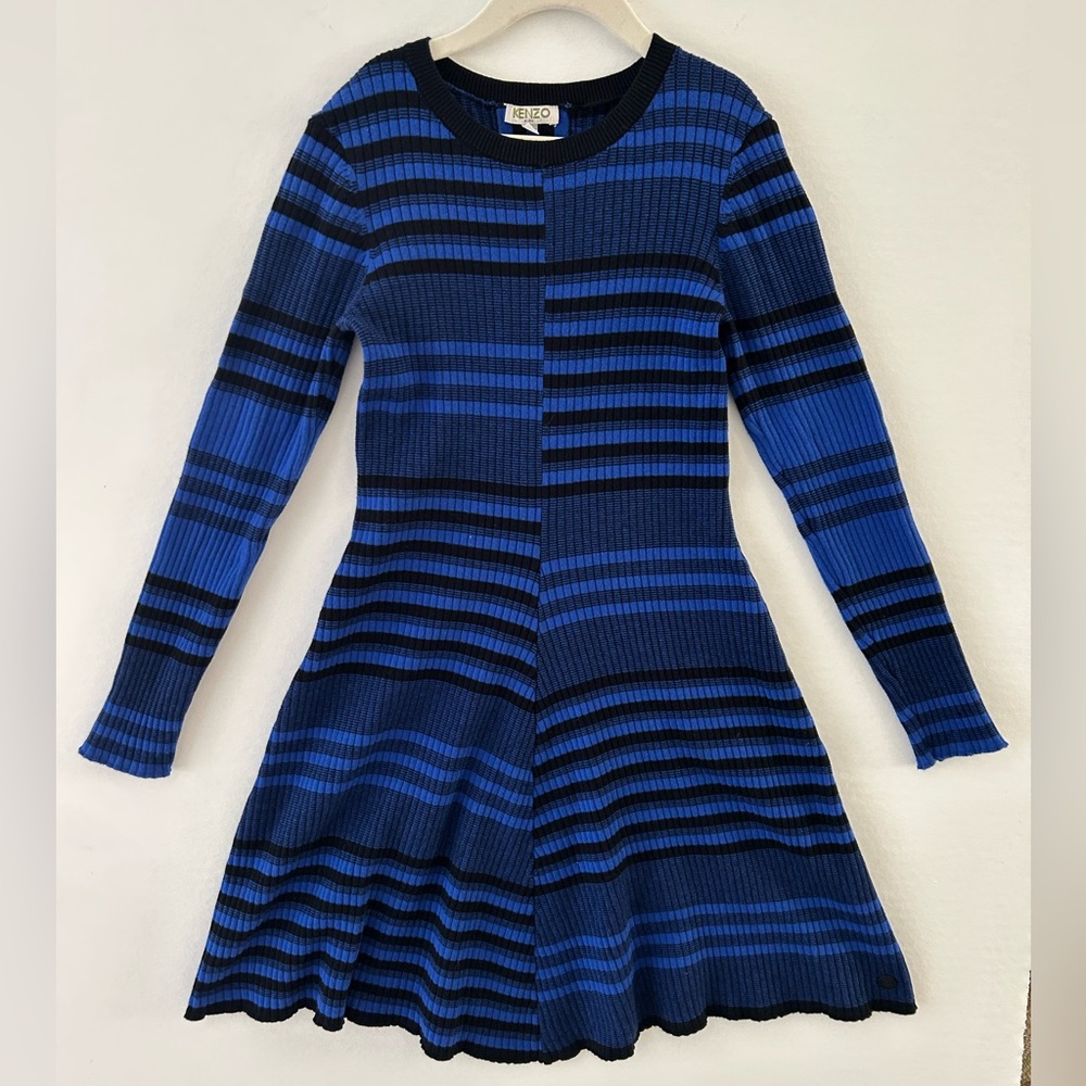Kenzo Kids blue/black striped knit dress size 10. Fit and flare. Classic Kenzo